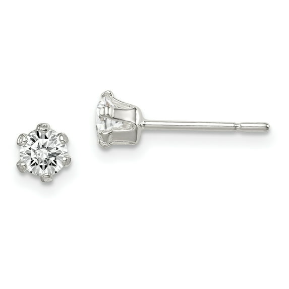 925 Sterling Silver Polished CZ Post Earrings