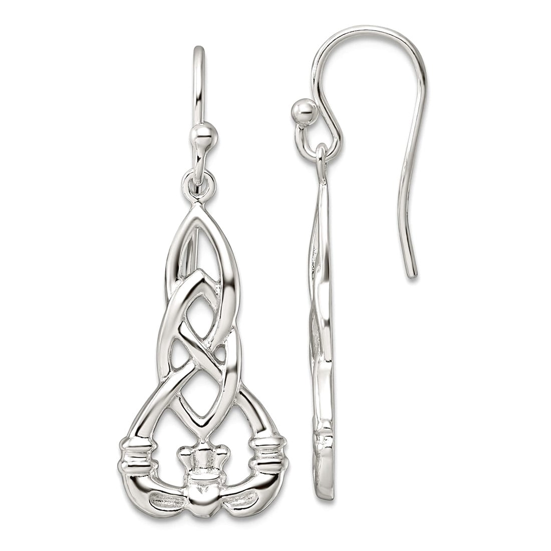 925 Sterling Silver Polished Celtic Knot Claddagh Shepherd Hook Earrings 36.5x12.75mm Wide Stud Earring for Women