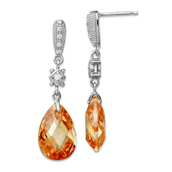 925 Sterling Silver Polished Champagne Cubic Zirconia Dangle Post Earrings 37x10mm Wide Dangle Earring for Women