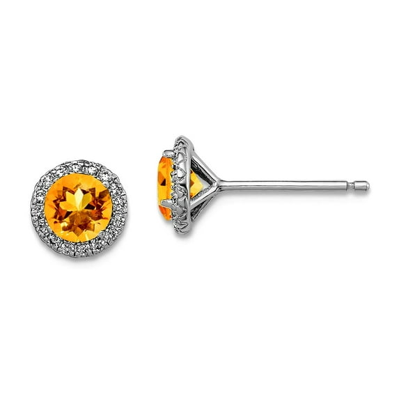 925 Sterling Silver Polished Citrine and Cubic Zirconia Post Earrings 8x8mm Wide Stud Earring for Women
