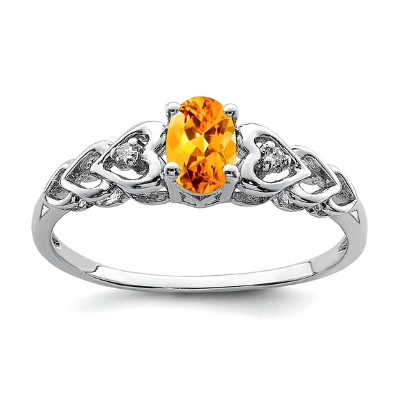 925 Sterling Silver Polished Citrine and Diamond Ring Size 6 2mm Wide Ring for Women