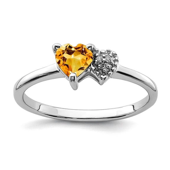 925 Sterling Silver Polished Citrine and Diamond Ring Size 7 Ring for Women - .01 dwt .40 cwt