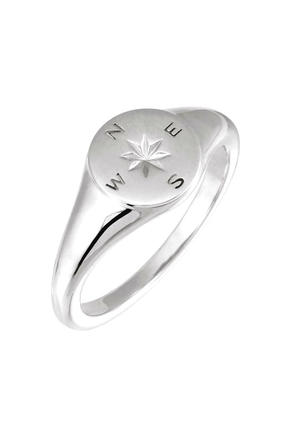 925 Sterling Silver Polished Compass Signet Ring Size 7 Ring for Women - 4.1 Grams