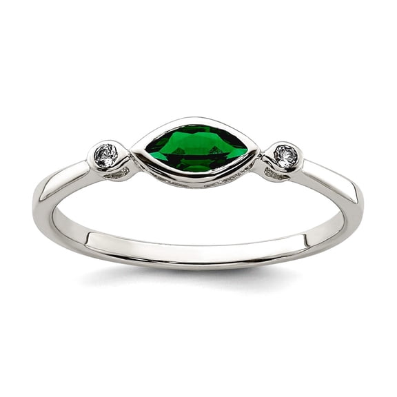 925 Sterling Silver Polished Created Emerald and White Topaz Ring Size 6 Ring for Women - .31 cwt