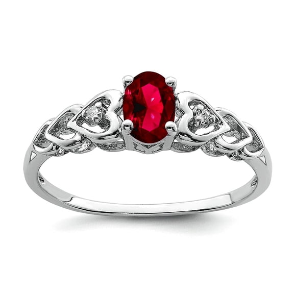 925 Sterling Silver Polished Created Ruby and Diamond Ring Size 6 2mm Wide Ring for Women