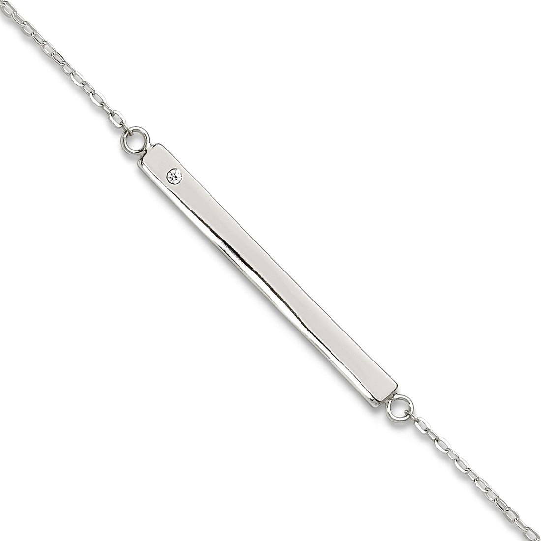925 Sterling Silver Polished Crystal Bar Plus 1in Extension Anklet 9 Inch 3mm Wide Anklet for Women