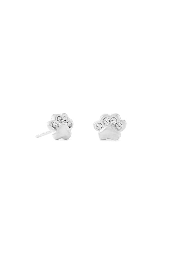 925 Sterling Silver Polished Crystal Dog Cat Pet Paw Print Stud Earrings Shiny 1.5mm Toes Paws Measure 7.5mm X 6mm Stud