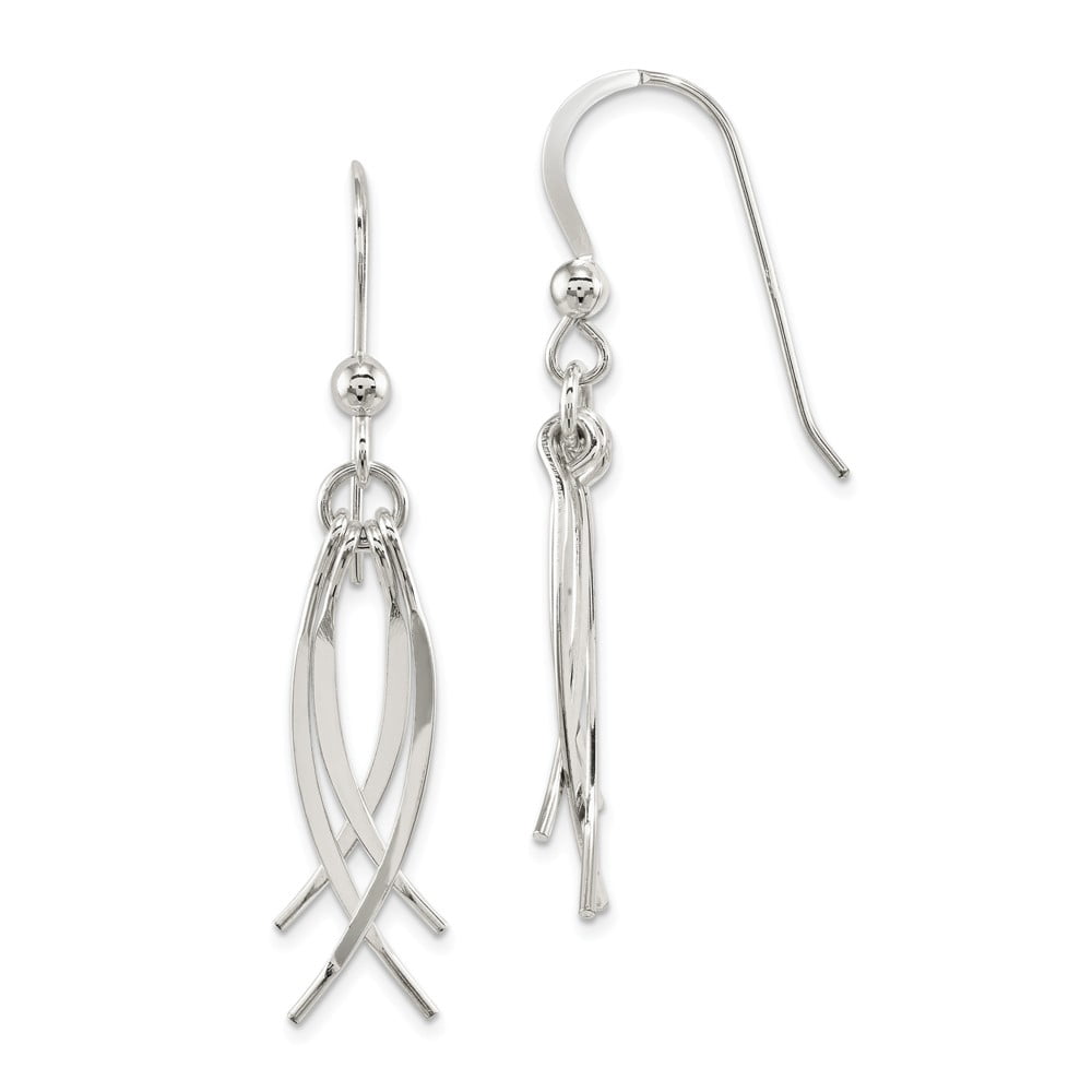 925 Sterling Silver Polished Curved Dangle Shepherd Hook Earrings; for Adults and Teens; for Women and Men
