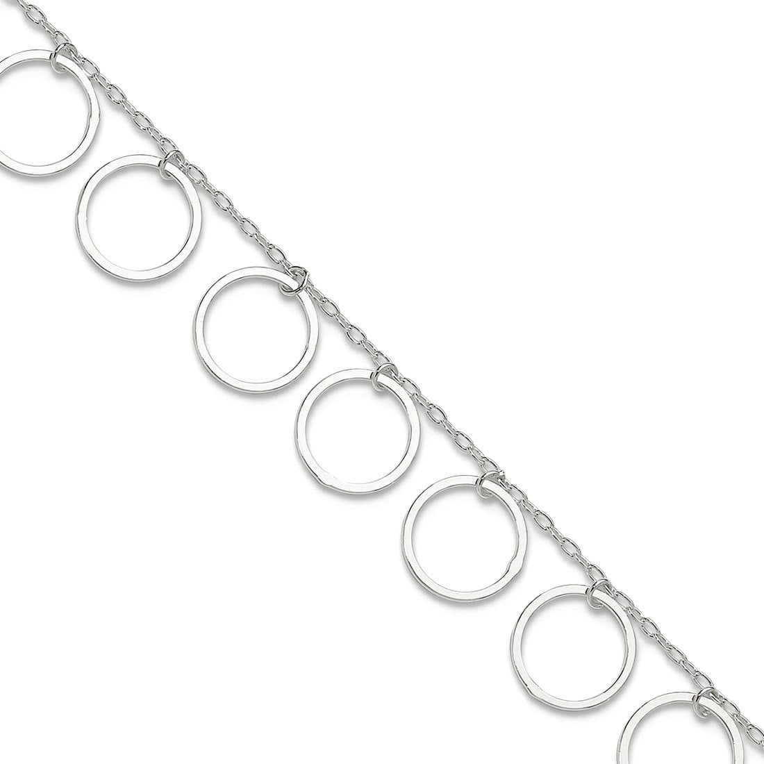 925 Sterling Silver Polished Dangle Circles Anklet 10 Inch Spring-Ring 12mm Wide Anklet for Women