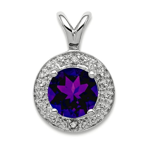 925 Sterling Silver Polished Diamond and Amethyst Pendant Necklace 14x10mm Wide Pendant for Women