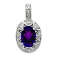 thumbnail image 1 of 925 Sterling Silver Polished Diamond and Amethyst Pendant Necklace 16x9mm Wide Pendant for Women, 1 of 2