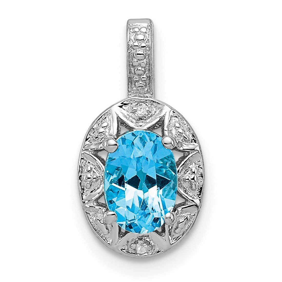 925 Sterling Silver Polished Diamond and Blue Topaz Pendant Necklace ...