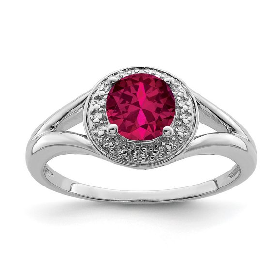 925 Sterling Silver Polished Diamond and Created Ruby Ring Size 7 Measures 2mm Wide Jewelry for Women