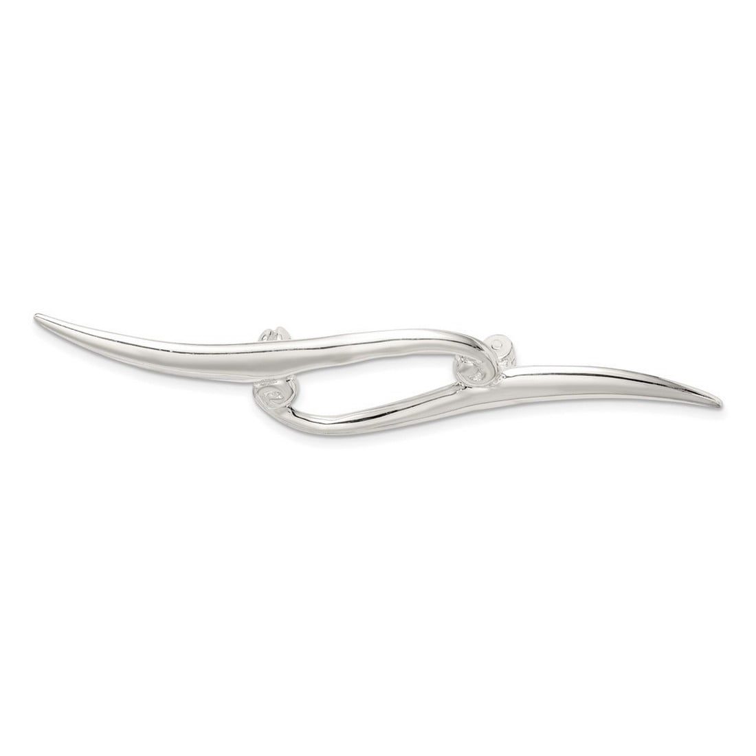 925 Sterling Silver Polished Double Scroll Pin 71.5x11mm Wide Brooches and Pin for Women - 5.2 Grams