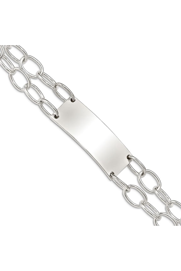 925 Sterling Silver Polished Double Str Oval Link ID Bracelet 7.25 Inch Toggle 5mm Wide Identification Bracelet for Wome