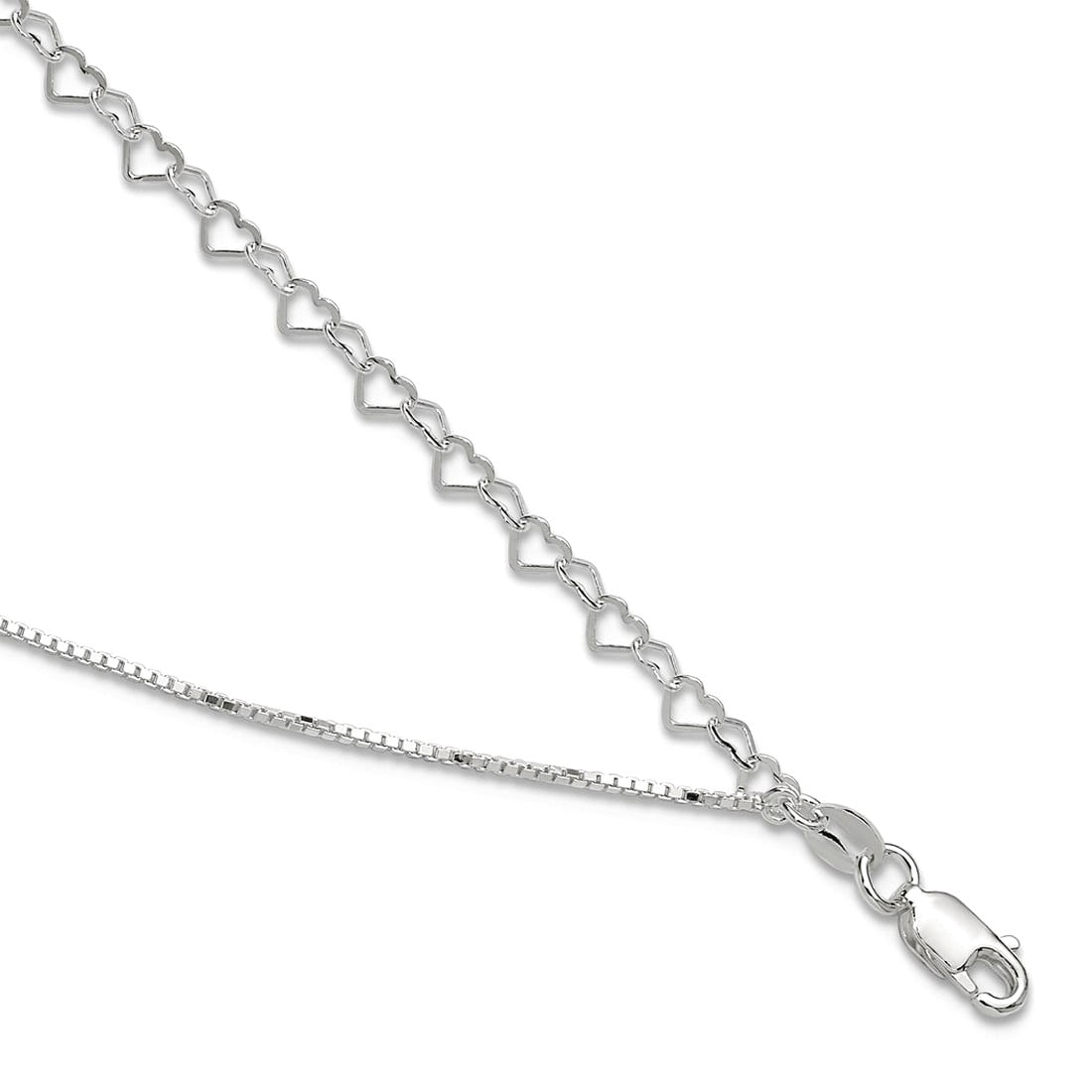 925 Sterling Silver Polished Double Strand Love Hearts With 1 In Ext Anklet 9 Inch 3.5mm Wide Anklet for Women
