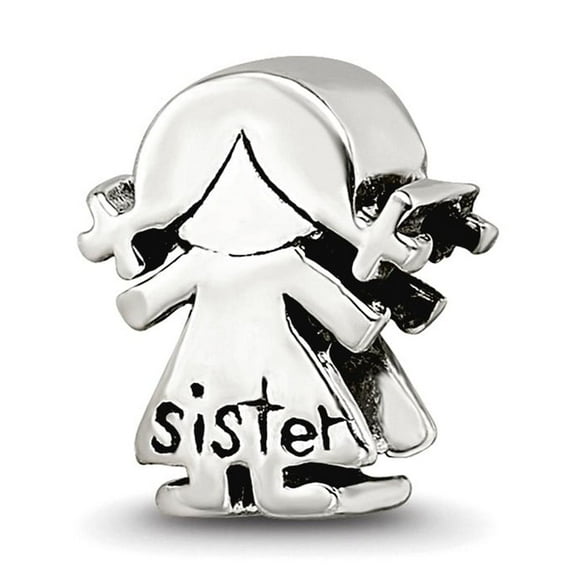 925 Sterling Silver Polished Double sided Oxidized Reflections Little Sister Bead Charm 9.09x7.27mm Wide Pendant Necklac