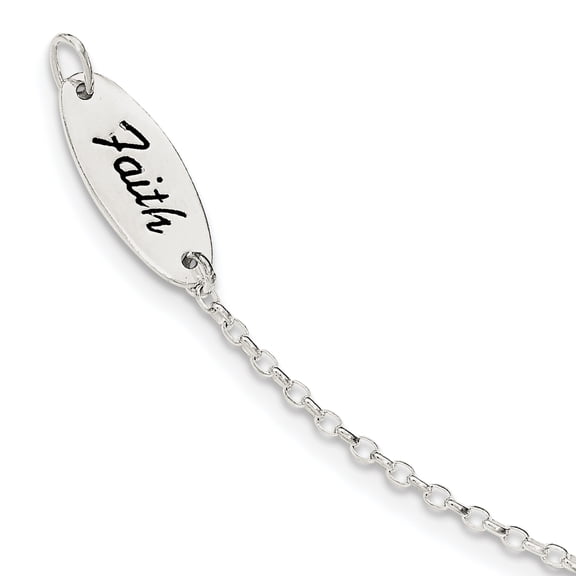 925 Sterling Silver Polished Enamel Faith and Cross Bracelet