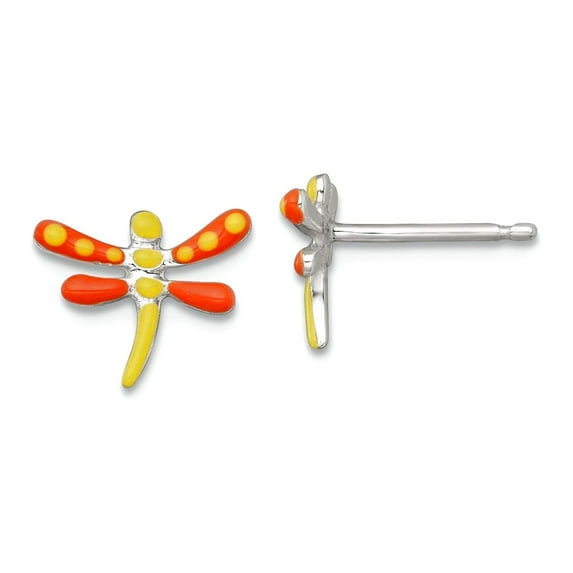 925 Sterling Silver Polished Enameled Dragonfly Mini Post Earrings 8x10mm Wide Stud Earring for Women