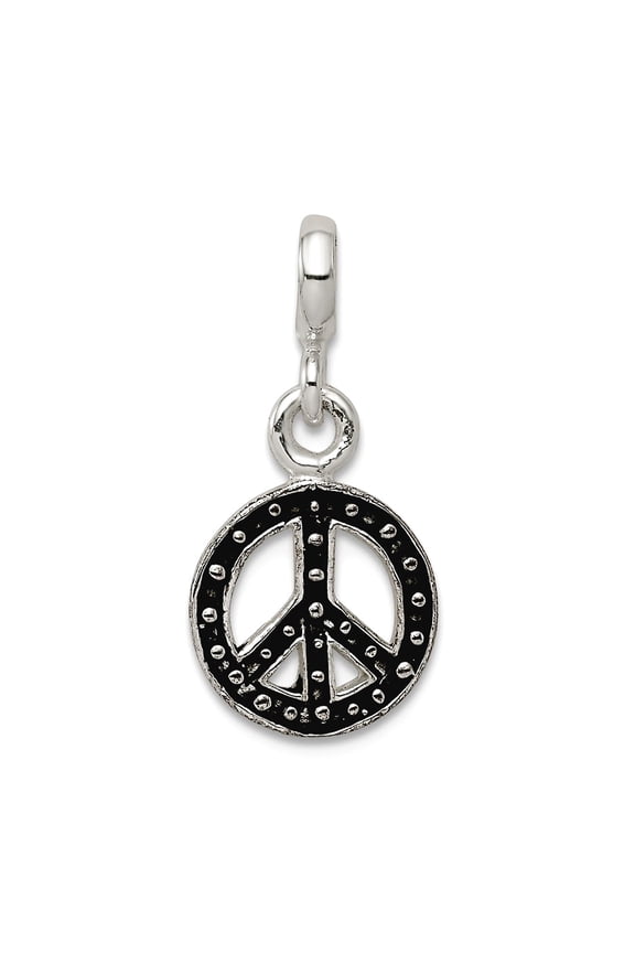 925 Sterling Silver Polished Enameled Peace Symbol Enhancer Charm 21x10mm Wide Pendant Necklace for Women
