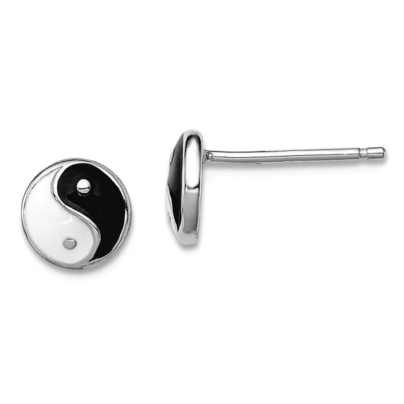 925 Sterling Silver Polished Enameled Yin Yang Symbol Post Earrings 7x7mm Wide Stud Earring for Women