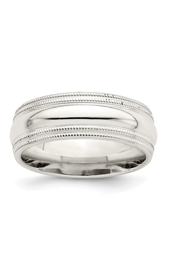 925 Sterling Silver Polished 7mm Comfort-Fit Double Milgrain Size 13 Band Ring Ring for Women and Men