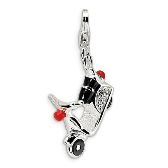 Sterling Silver 3-D Enameled Crystal Moped With Lobster Clasp Charm - Measures 30x13mm