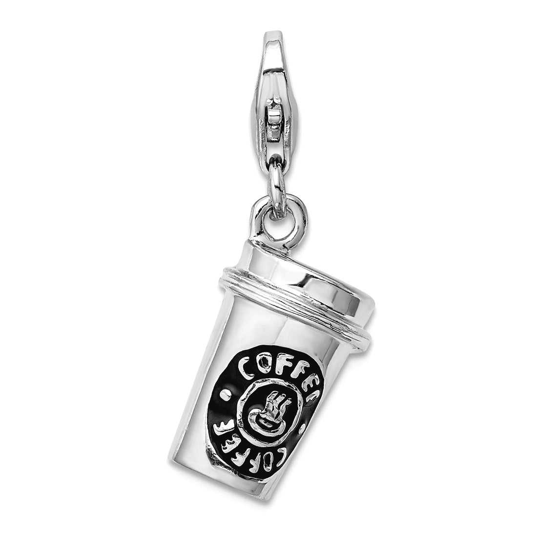 925 Sterling Silver Polished Fancy Lobster Closure 3-D Enameled To Go Coffee Cup With Lobster Clasp Charm 28x10mm Pendan