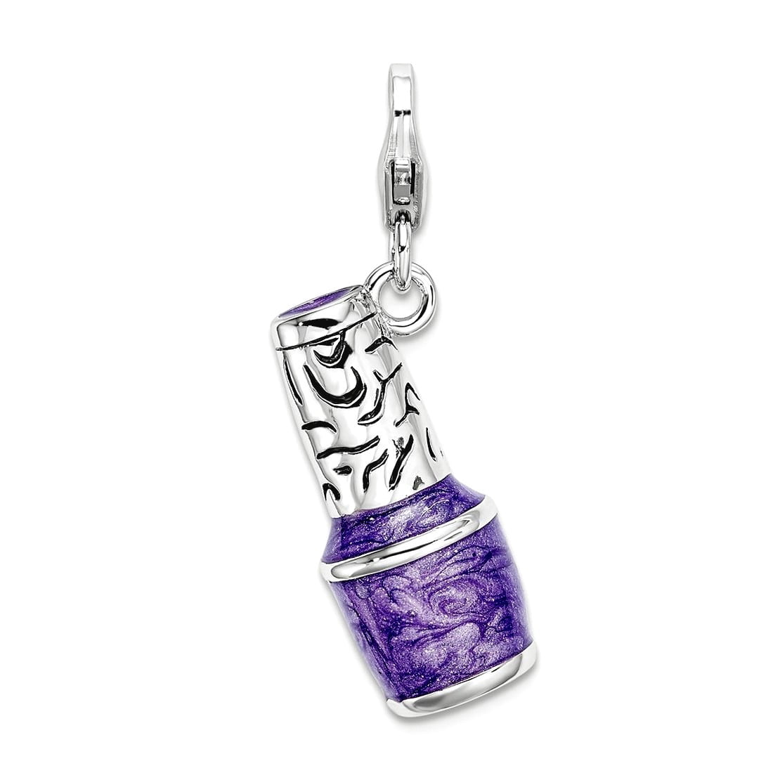 925 Sterling Silver Polished Fancy Lobster Closure 3-d Enameled Purple Nailpolish Bottlew Lobster Clasp Charm 30x9mm Pen