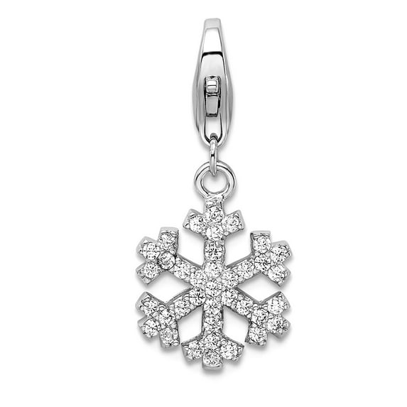 925 Sterling Silver Polished Fancy Lobster Closure Cubic Zirconia Snowflake With Lobster Clasp Charm 25x11mm Pendant Nec