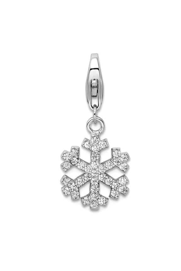 925 Sterling Silver Polished Fancy Lobster Closure Cubic Zirconia Snowflake With Lobster Clasp Charm 25x11mm Pendant Nec