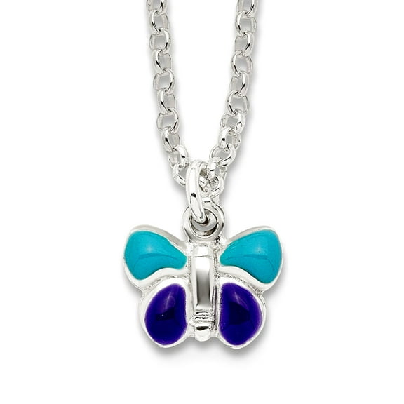 925 Sterling Silver Polished Fancy Lobster Closure Enamel Butterfly Angel Wings With 1.5in Ext Necklace 15 Inch 11mm Wid