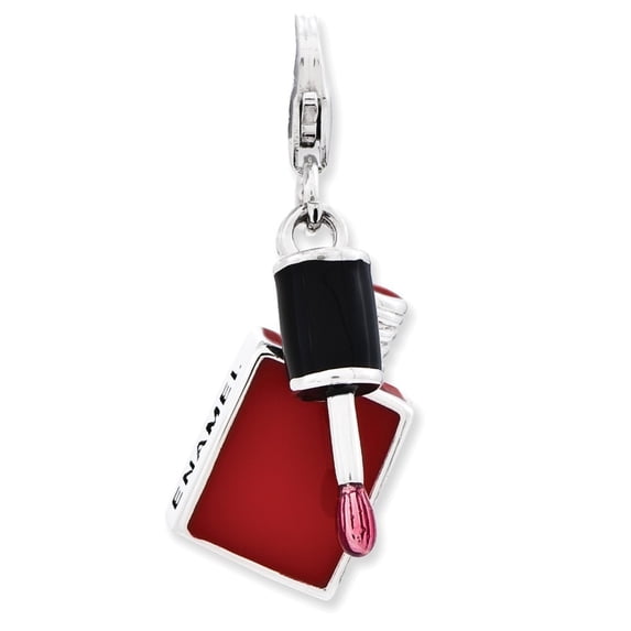 Sterling Silver Enameled 3-d Fingernail Polish With Lobster Clasp Charm - Measures 40x14mm Wide