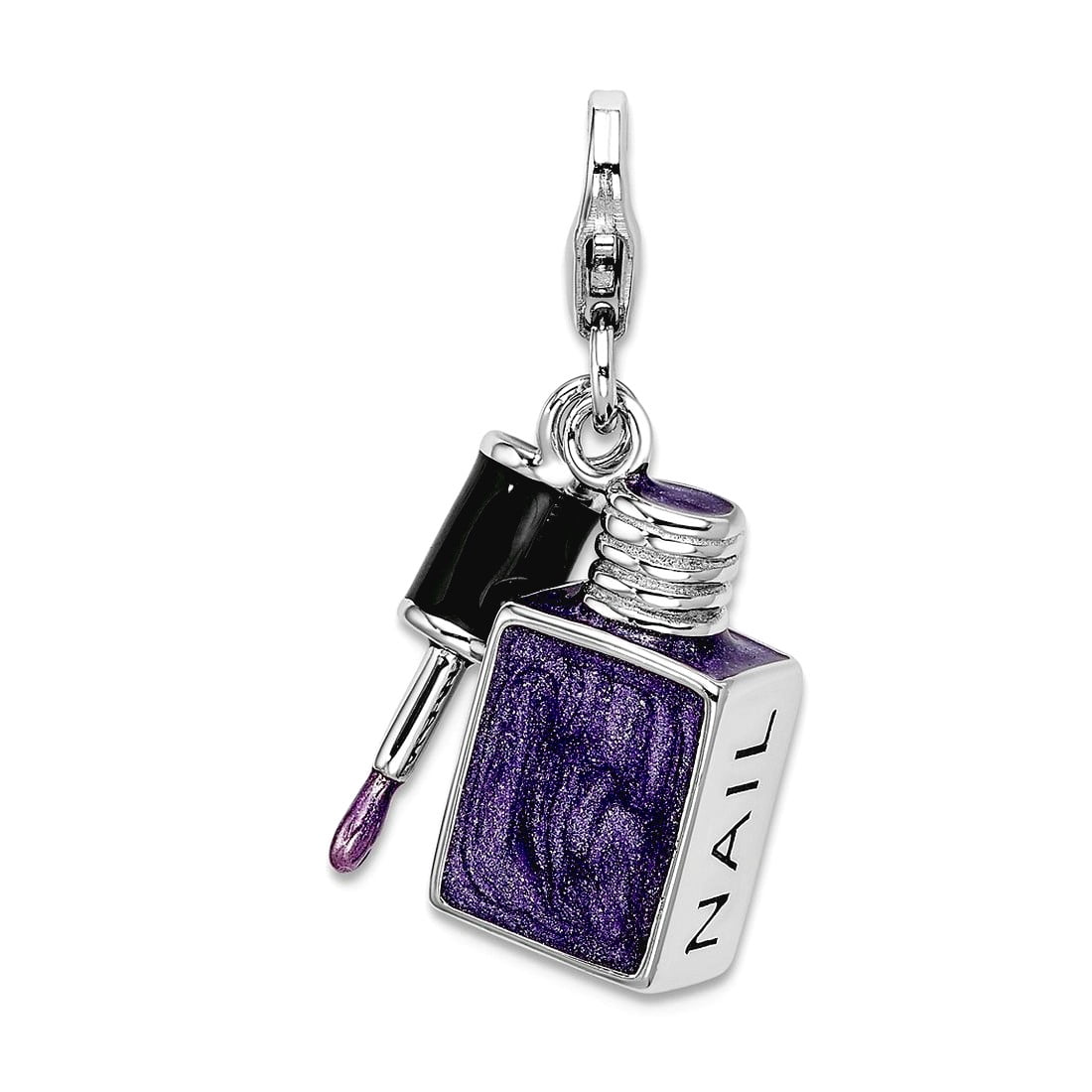 925 Sterling Silver Polished Fancy Lobster Closure Enameled 3-d Nail Enamel With Lobster Clasp Charm 29x16mm Wide Pendan