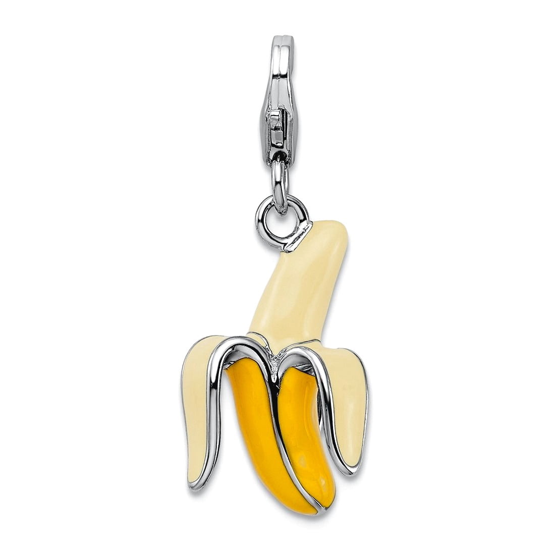 925 Sterling Silver Polished Fancy Lobster Closure Enameled 3-d Peeled Banana With Lobster Clasp Charm 40x12mm Wide Pend