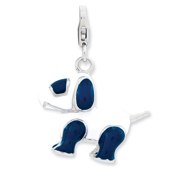 Sterling Silver Enameled 3-d Robot Dog With Lobster Clasp Charm - 6.0 Grams - Measures 39x22mm Wide