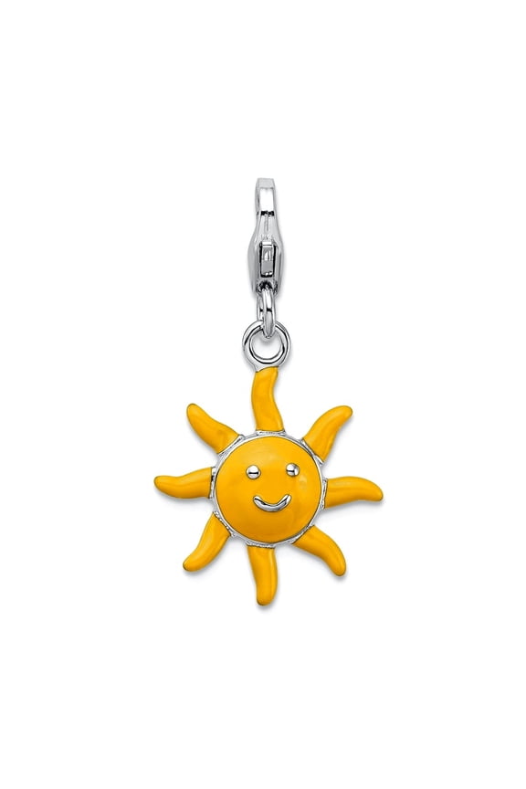 925 Sterling Silver Polished Fancy Lobster Closure Enameled 3-d Sunshine With Lobster Clasp Charm 33x18mm Wide Pendant N