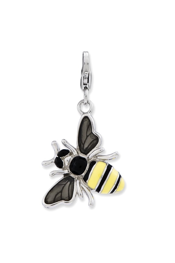 Sterling Silver Enameled 3-d Yellow Jacket With Lobster Clasp Charm - Measures 42x18mm Wide