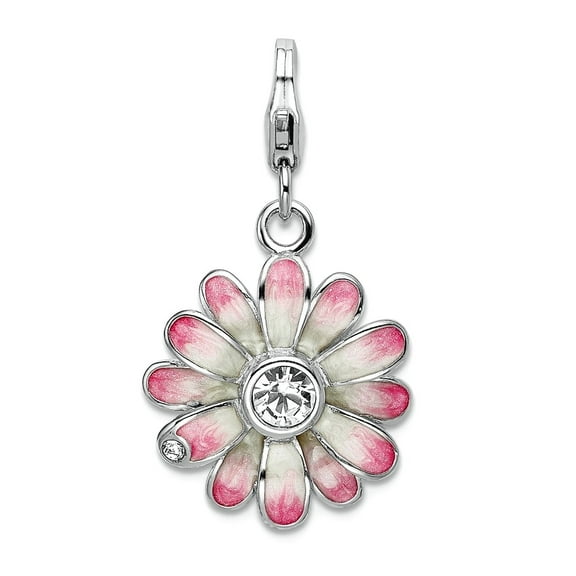 925 Sterling Silver Polished Fancy Lobster Closure Enameled Flower With Lobster Clasp Charm 39x17mm Wide Pendant Necklac