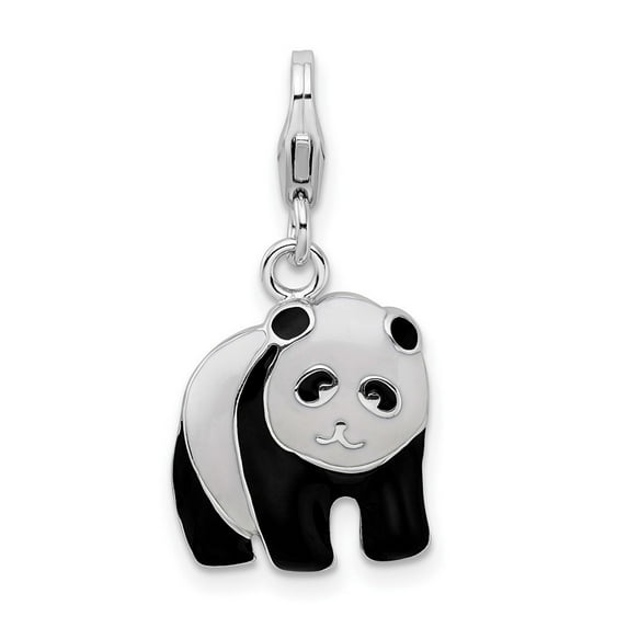 925 Sterling Silver Polished Fancy Lobster Closure Enameled Panda Bear With Lobster Clasp Charm Pendant Necklace Measure