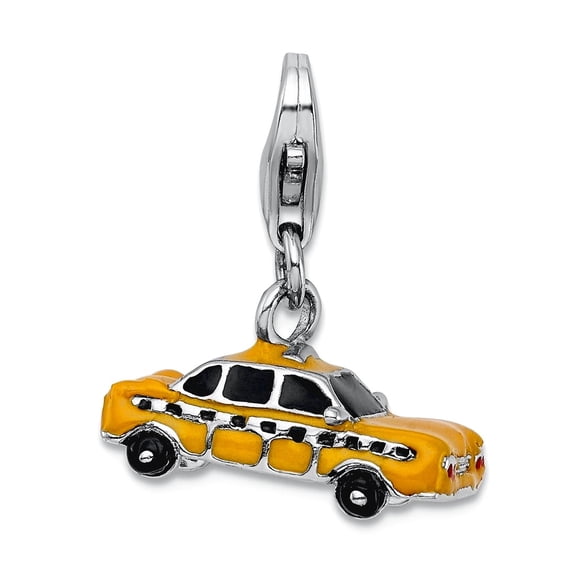 925 Sterling Silver Polished Fancy Lobster Closure Enameled Taxi Cab With Lobster Clasp Charm 29x14mm Wide Pendant Neckl
