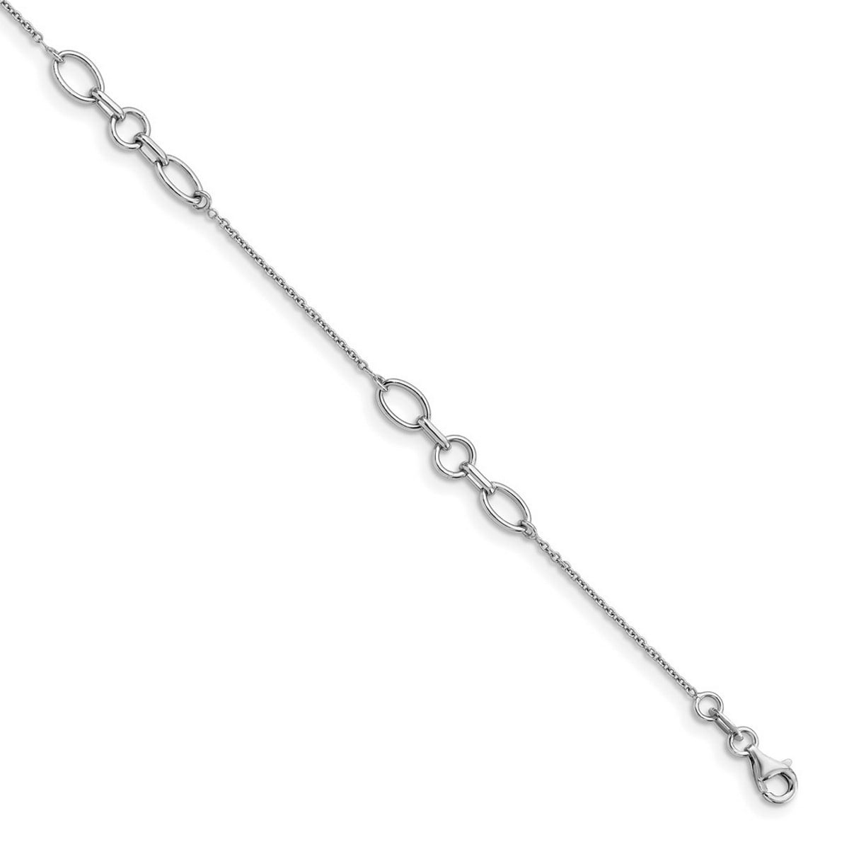 The Black Bow Sterling Silver Oval Station Link Anklet, 9-10 Inch