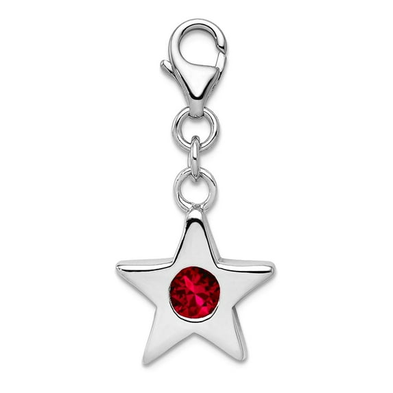 925 Sterling Silver Polished Fancy Lobster Closure July Cubic Zirconia Star Charm 31x14mm Wide Pendant Necklace for Wome