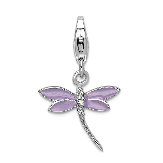 925 Sterling Silver Polished Fancy Lobster Closure Lilac Enameled Dragonfly With Lobster Clasp Charm 26x16mm Pendant Nec