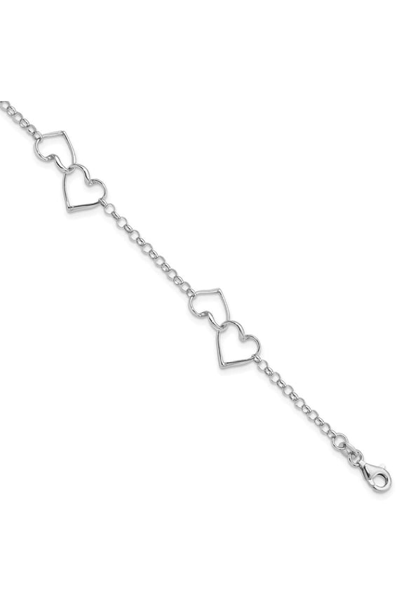 925 Sterling Silver Polished Fancy Lobster Closure Rhodium Plated Love Heart Bracelet 7.25 Inch 2mm Wide - Jewelry Gift