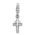 thumbnail image 1 of 925 Sterling Silver Polished Fancy Lobster Closure Rhodium Plated With Cubic Zirconia Two Religious Faith Cross Charm Pe, 1 of 2