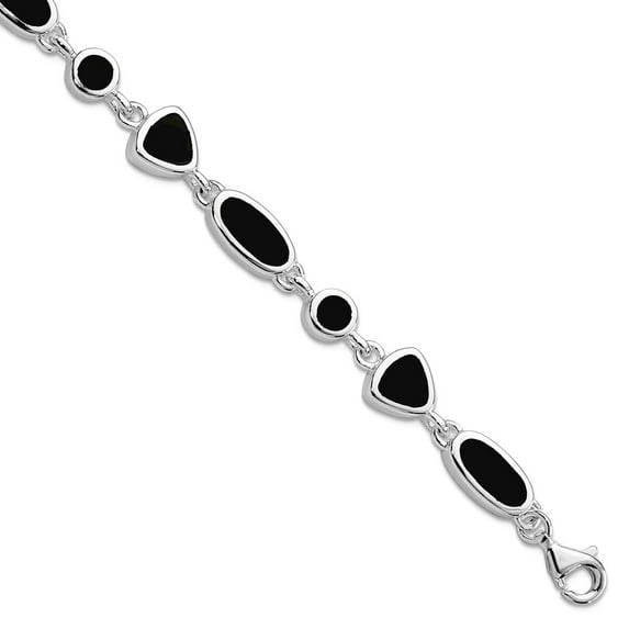 925 Sterling Silver Polished Fancy Lobster Closure Simulated Onyx Bracelet 8 Inch Lobster Claw 8.5mm Wide Link Bracelet