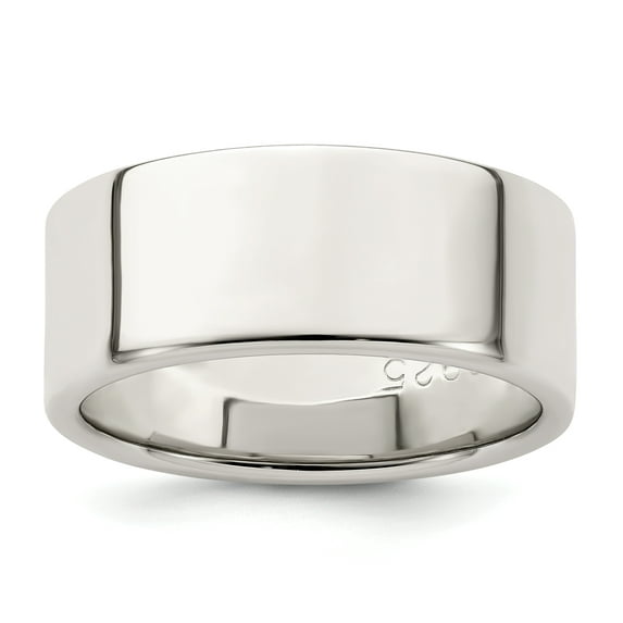 925 Sterling Silver Polished Flat Band Engravable Lightweight 8mm Flat Size 10 Band Ring Jewelry for Women
