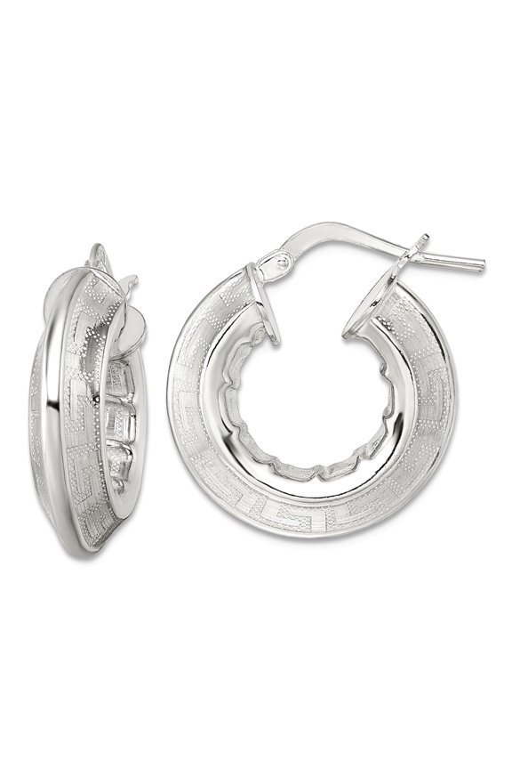 925 Sterling Silver Polished Greek Key Knife Edge Hoop Earrings 22.9x21.15mm Wide 5.55mm Thick Hoop Earring for Women