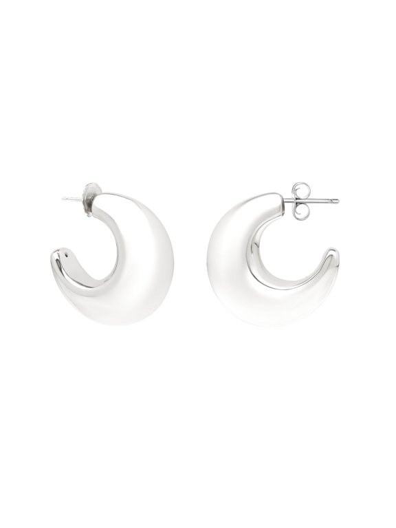 925 Sterling Silver Polished Half Celestial Moon Earrings With Push Back Clasp Stud Earring for Women
